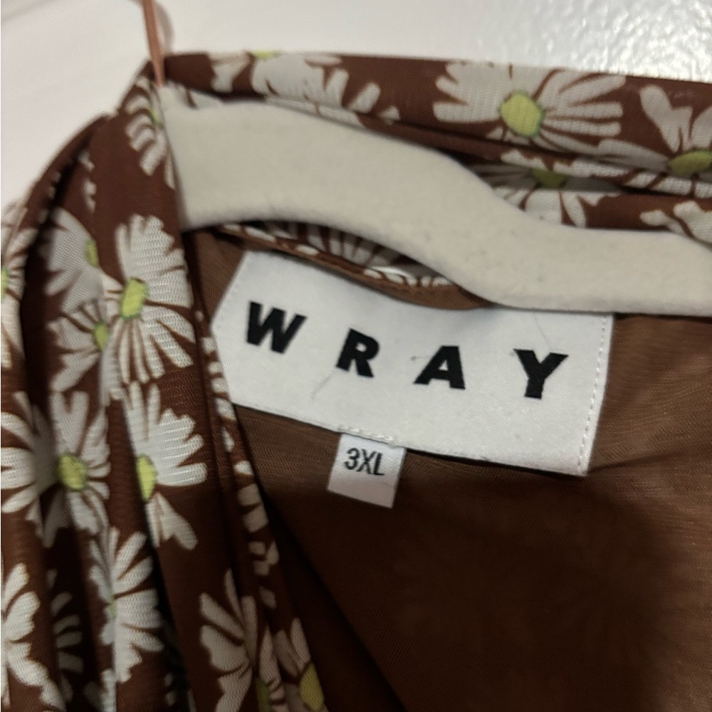 Brown Floral Daisy Print Wrap Dress - Picture 6 of 6